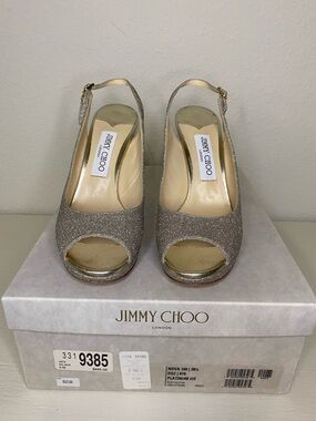 *NIB* Jimmy Choo Nova 100 Glitter Heels in Platinum Ice, size 38.5 (8.5 US)
